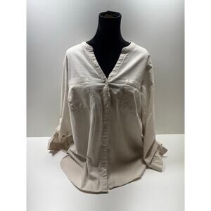 Nine West Women’s Linen Blend Button Front Blouse Sz 2X Lagenlook Minimalist